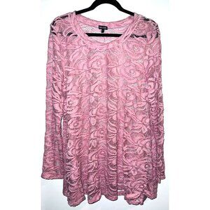 Shu Shu Womens Lace Pink Long Sleeve Sheer Blouse Large
